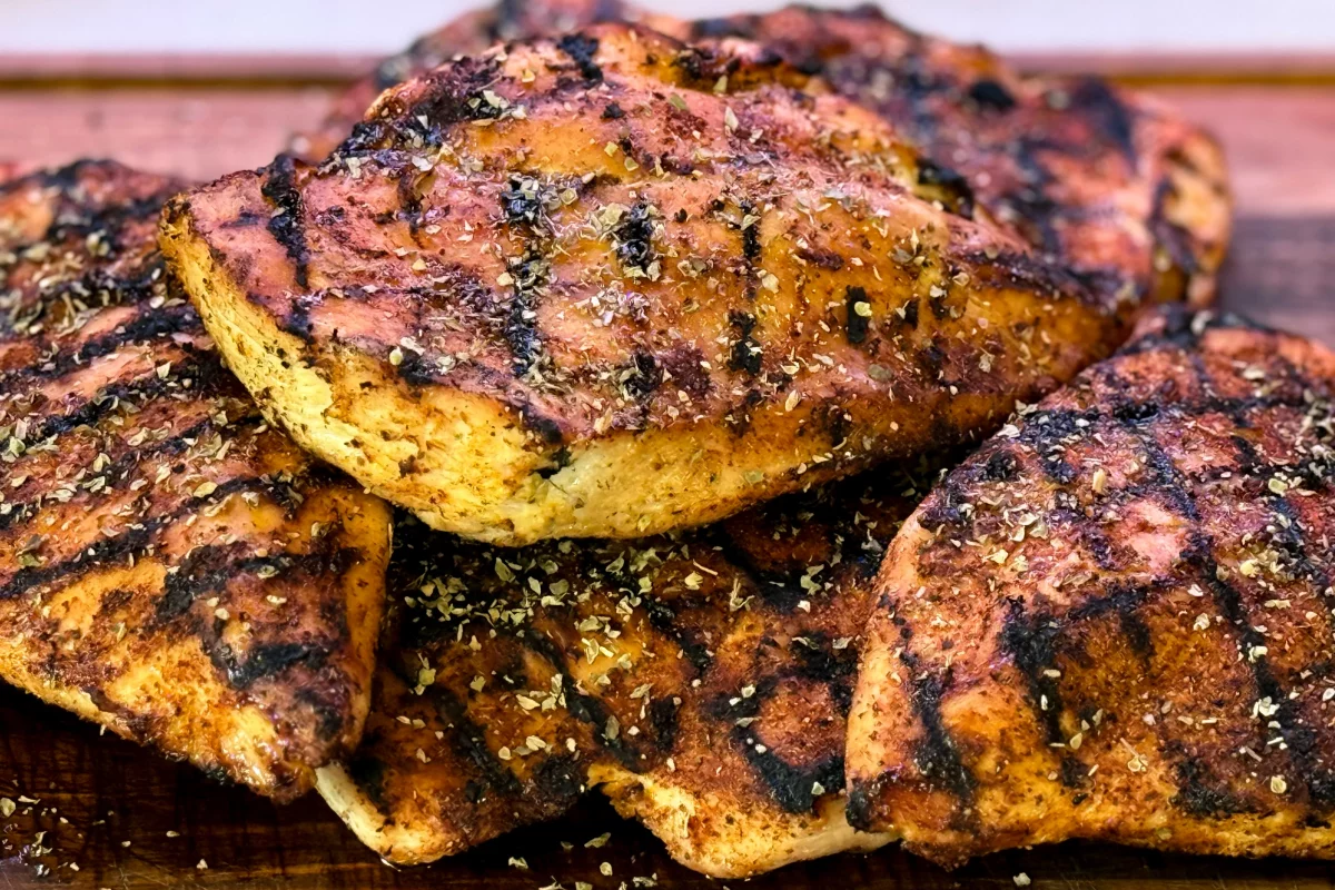 juicy chicken breasts with black grill marks