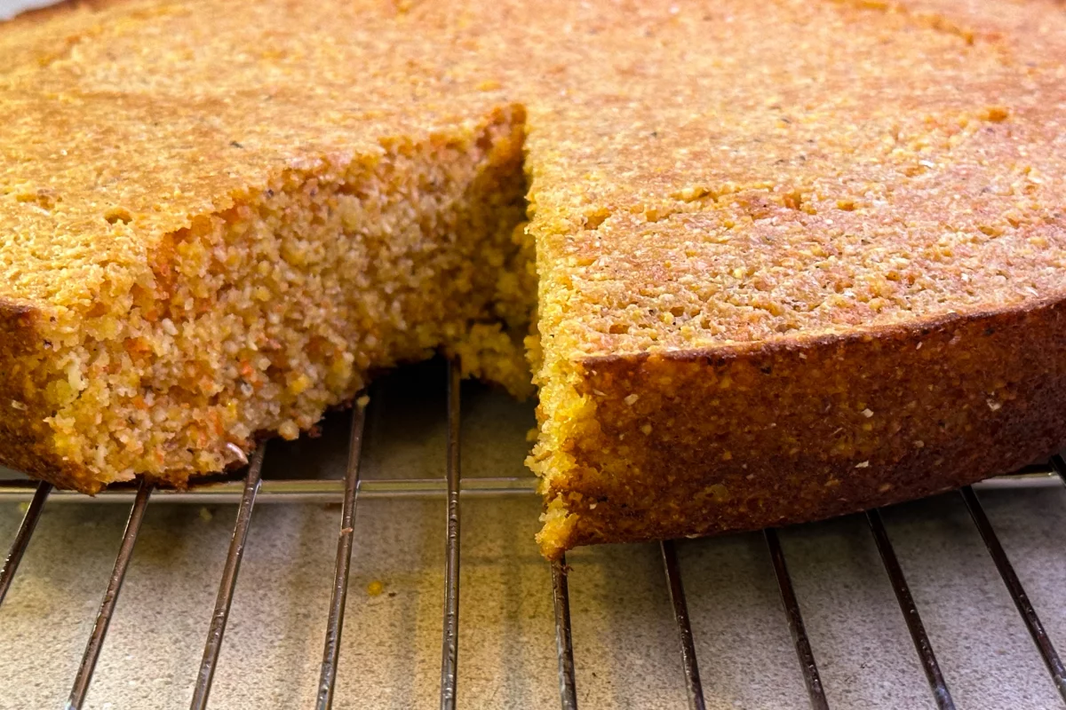 Cornbread with a single slice taken out