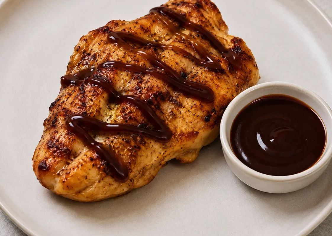scored chicken breast with sauce